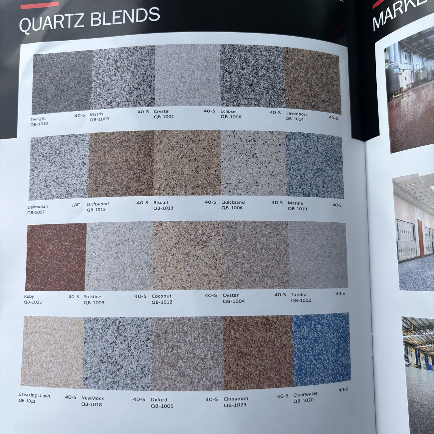 Quartz blend flooring color sample guide